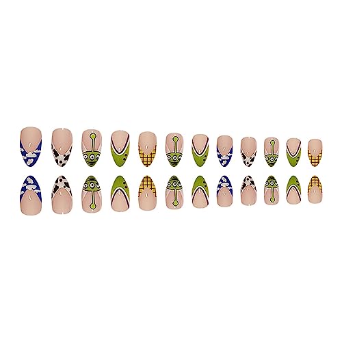 24Pcs Halloween Press on Nails Almond Shape False Nails Reusable Fake Nails with Cute Cartoon Pattern Design Acrylic Nails Press ons Artificial Glue on Nails Halloween Nails for Women Girls - Image 3