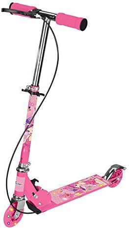 AT Shopping Heavy Metallic Big Sized 3 Wheels Hand Break Foot Break With Led Lightning Wheels Height Adjustable Scooter For Kids - Pink