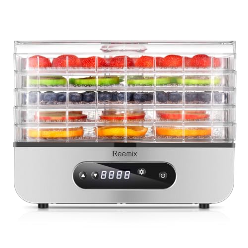 Photo 1 of Reemix Food Dehydrator Machine, Compact Dehydrators for Food and Jerky, Fruits, Veggies, 500W Dehydrated Dryer with Temperature Control, 5 BPA-Free Trays Dishwasher Safe, Silver
