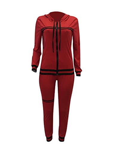 Womens Two Piece Outfits Hooded Jacket Suit Pants Set Sweatsuits Red L