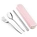 3Pcs Travel Utensils Disumos Stainless Steel Cutlery Fork Spoon Chopsticks Reusable Utensils Set Flatware Serving Sets with Case Portable Silverware Sets for Travel Camping Picnic (Pink)