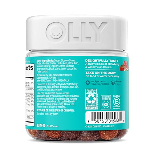 OLLY Teen Girl Multi Gummy, Healthy Skin and Immune Support, 15 Essential Vitamins, Biotin, Zinc, Calcium, Chewable Multivitamin, Berry Melon, 35 Day Supply - 70 Count