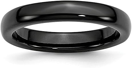 4mm High Polish Finish Black Ceramic Plain Domed Wedding Band - Size 12
