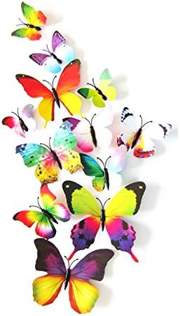 24 Pack 3D Butterfly Refrigerator Magnets, Fridge Magnets, Removable DIY Butterflies Refridgerator Decoration Wall Stickers (Rainbow)