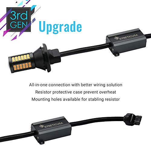 Syneticusa 7443 Error Free Canbus Ready Yellow/Amber LED Front/Rear Turn Signal Light Bulbs DRL Parking Lamp No Hyper Flash All in One With Built-In Resistors