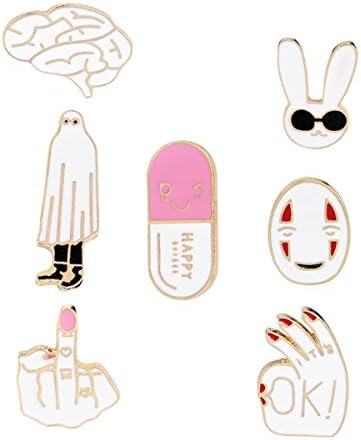 Women Girls Cartoon OK Rabbit Enamel Lapel Pin Brooch 7ps for Clothes Bags Backpacks