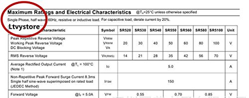 Ltvystore 50Pack 60V 5A SR560 Through Hole Mount Schottky Barrier Rectifier Diodes