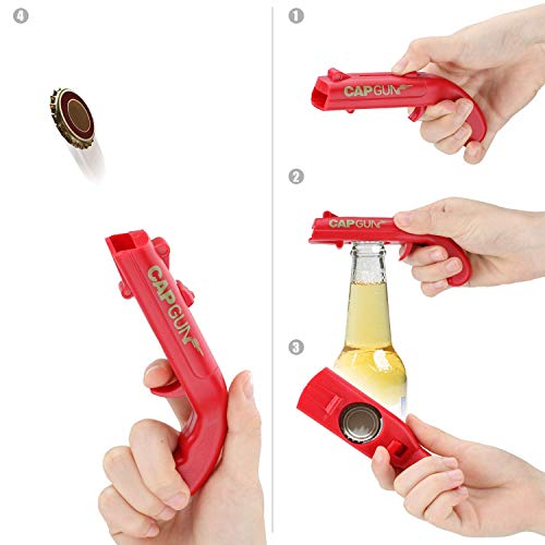 2 Pack Cap Gun Plastic Beer Bottle Opener, Bottle Cap Launcher Shooter Beer Opener, For Creative Beer Bottle Opener Family Gatherings Drinking Games Bar Party Home Drinking Game (Gray&Red)