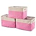 EZOWare Set of 3 Large Canvas Fabric Tweed Storage Organizer Cube Set W/Handles for Nursery Kids Toddlers Home and Office - 15 L x 10.5 W x 9.4 H -Pink