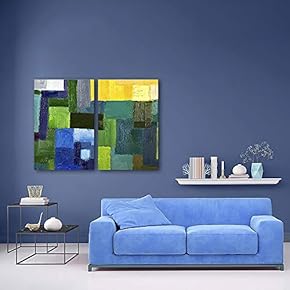 2 Panel Canvas Wall Art - Abstract Colorful Squares Color Composition - Giclee Print Gallery Wrap Modern Home Art Ready to Hang - 16"x24" x 2 Panels