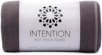 Intention Yoga Towel - Microfiber Hot Yoga Towel, Non Slip Corners, Protect Yoga Mat and Improve Grip - 26x72 - Grey