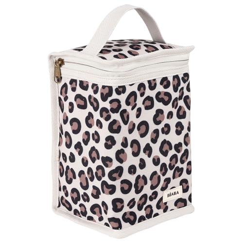 , Bolsa Isotérmica para Comida de Bebé, Almacenamiento para biberones de gran formato, Gran capacidad, Transporta comida completa, Material flexible, Plegable, Tejido impermeable, Leopard Clay