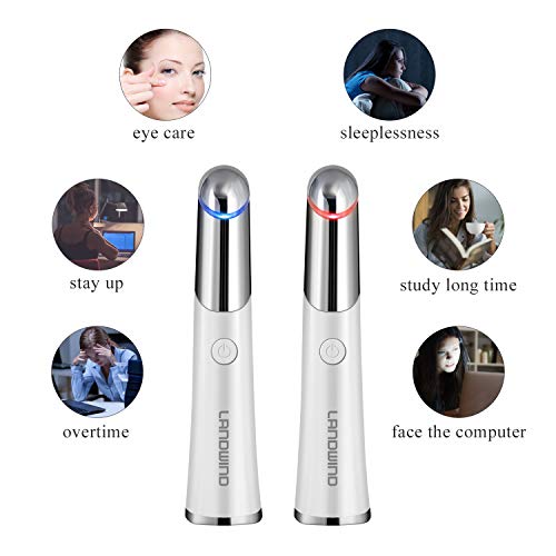 Eye Massager Wand with 42℃ Heat, LANDWIND Anti-aging Anti-wrinkle Galvanic Wand, Facial Eye Massager with Anions vibration for Remove Dark Circles and Puffiness (Rechargeable USB)