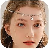 Missgrace Bridal Women Simple Silver Shining Rhinestone Waterdrop Head Chain Headband Headpiece Boho Tassel Forehead Wedding Prom Praty Halloween Hair Chain Accessories for Women