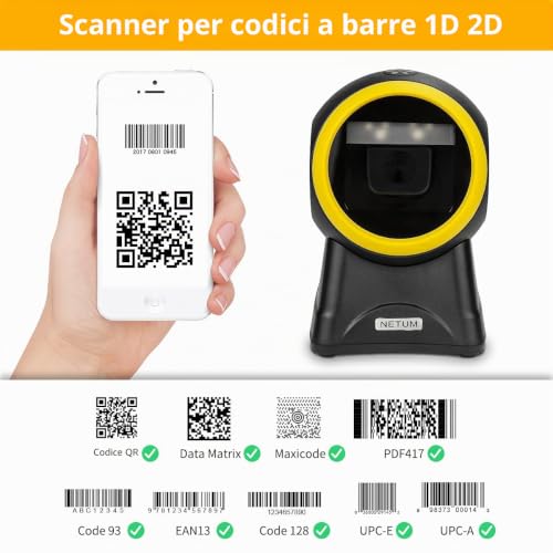 NetumScan USB Omnidirectional Barcode USB QR Handsfree Wired QR for Mobile Devices and Computers, PDF417, Data Matrix NS2055L