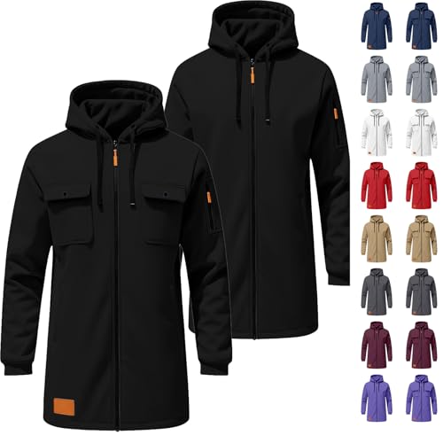Cocila Winter Jackets for Men UK Thermal Warm Puffer Coats Thicken Padded Hoodie Jacket Solid Color Zipper Loose Cotton Coat Outwear with Pockets/No Pockets Black S