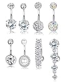 Udalyn 8pcs Belly Button Rings for Women Girls Dangle Ball Navel Rings Body Jewelry Piercing 14G