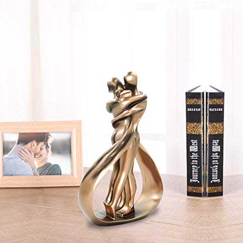 DreamsEden 11'' H Affectionate Couple Art Resin Sculpture, Passionate Embrace & Kiss Statue Abstract Romantic Ornament Figurine Home Decor (Antiqued Copper)