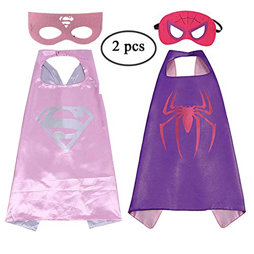 Superhero Cape and Mask for Kids Costume and Dress Up - Best Gifts (Pink and Purple)