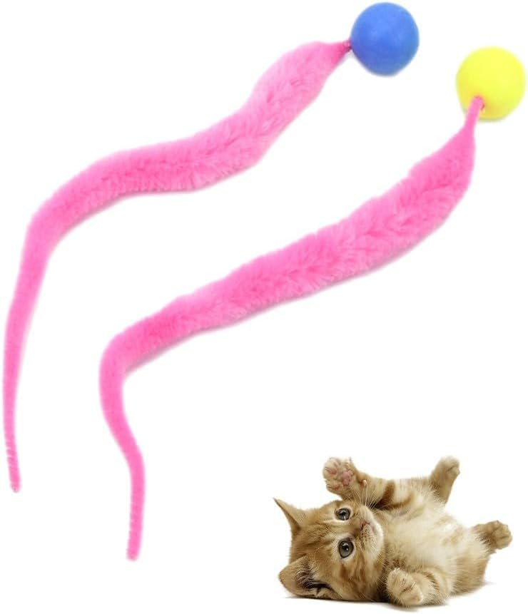 1 x interactive toy for cats, colourful, funny training, long tail ball, cat toy, indoor scratcher, entertaining pet toy, bouncy ball, worm cat toy, toy, balls, pet