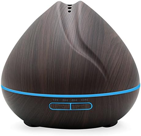 MMlove 400ML Ultrasonic Aroma Diffuser Oil with Beautiful 7 Color Changing LED Lights and Waterless Auto Shut-off, Cool Mist for Baby Room/Yoga,/Spa/Office-Wood Grain (Black)