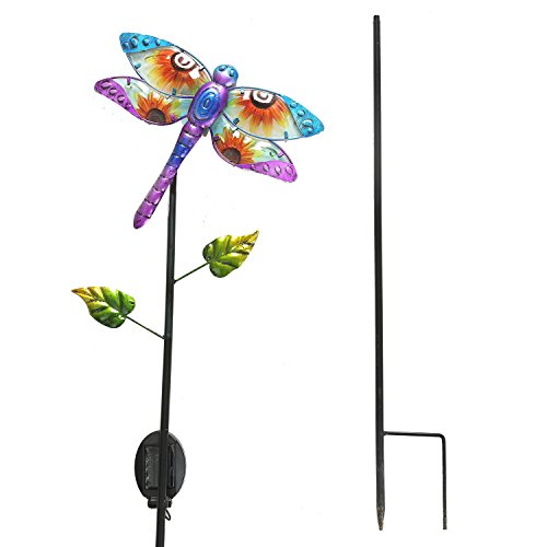 Solar Garden Stake Outdoor Figurine LED Light Cute Metal Stick Art Ornament Decor for Lawn Yard Patio by CEDAR HOME, 11"W x 2"D x 52"H, Dragonfly - Thumbnail 5