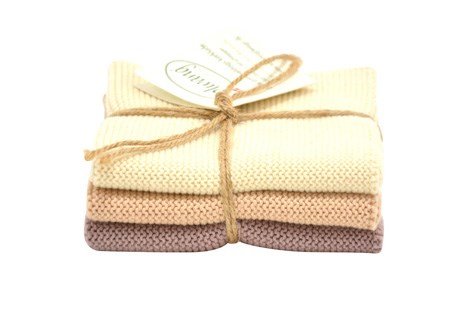 Solwang set of 3 knitted cleaning cloths, cotton, natural nougat colour