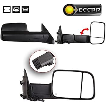 ECCPP Towing Mirrors Replacement fit for 2009-15 Ram 1500 Pickup Side View Power Heated Towing Manual Flip Up Black Mirrors