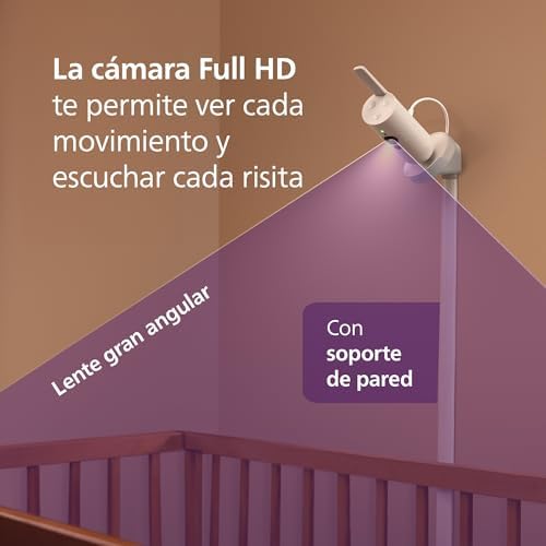Monitor de Bebé PHILIPS Avent Premium com App - Câmara HD de 1080 pixels, rastreamento de sono e respiração por IA, tradução de choro, certificado DEKRA, Suporte de Parede, SCD974/26