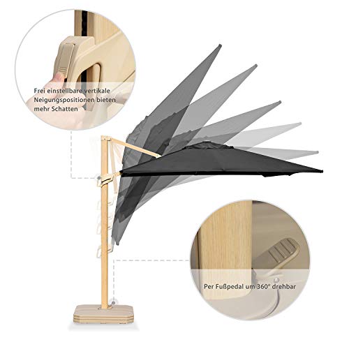 Sekey Ampelschirm 300 x 300 cm Aluminium-Sonnenschirm mit ständer Marktschirm Gartenschirm Terrassenschirm Kurbelschirm… – Bild 3