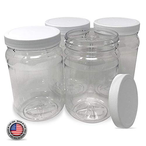 CSBD 32 Oz Clear Plastic Mason Jars With Ribbed Liner Screw On Lids