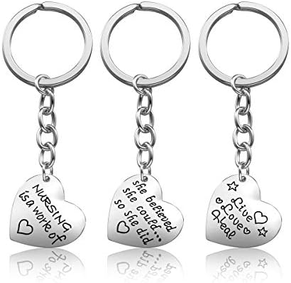Nurse Gifts for Women - Nurse Keychain Pack of 3PCS, Nursing Graduation Gifts, Valentines Birthday Gift for Nurses Practitioner, Blue Pink White Crystal Heart Pendant Nurse Jewelry Set (Circle)