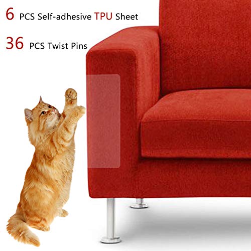 MerLerner 6 Packs Large Size Furniture Sofa Protectors from Cats Dog Flexible Clear Self-Adhesive TPU Twist Pins Cat Scratch Deterrent