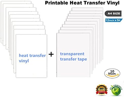 Heat Transfer HTV Iron-On Vinyl Sheets for Inkjet Printers T-Shirt Transfers (10 Sheets)