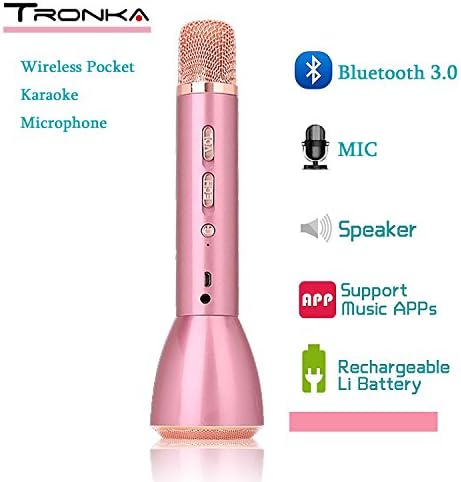 Universal Bluetooth Wireless Speaker/Portable Karaoke Player Home KTV With Microphone /Handheld Cellphone Mic for Apple Iphone Android TV BOX Smartphone Pc(Rose Golden)