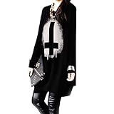 EGELBEL Women Punk Style Cross Printed Long Loose T Shirt