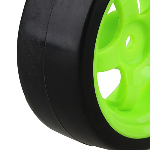BQLZR 65 mm OD Black Plastic Smooth Tires with Green Wheel Rims for RC 1: 10 On Road Racing & Drift Car Pack of 4