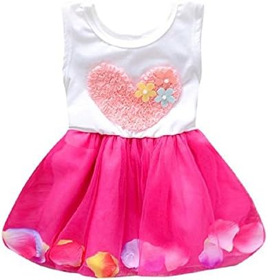 PoshTots (Clearance Sale) London 2-3 Years Baby Girls Princess First Birthday Dark Pink Heart Party Wear Flower Frock Dress