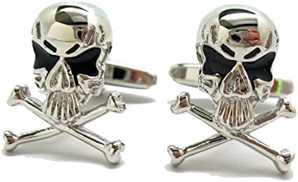 Silver Tone Skull and Cross Bones Skeleton Skull Head Cufflinks B3119