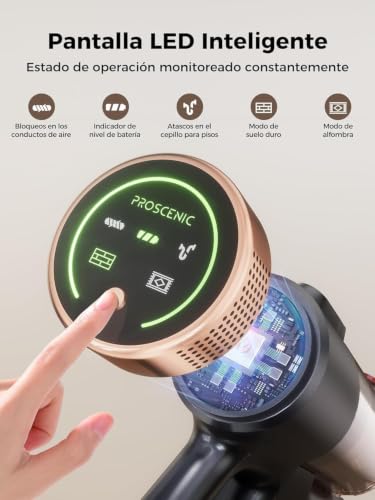 Proscenic P11 Ultra Cordless Vacuum Cleaner 50KPa/500W/50Min, Lightweight and Self-Supporting, Powerful Upright Broom Vacuum Cleaner with Green Light, Anti-Tangle Brush and LED Display, Carpets/Floors