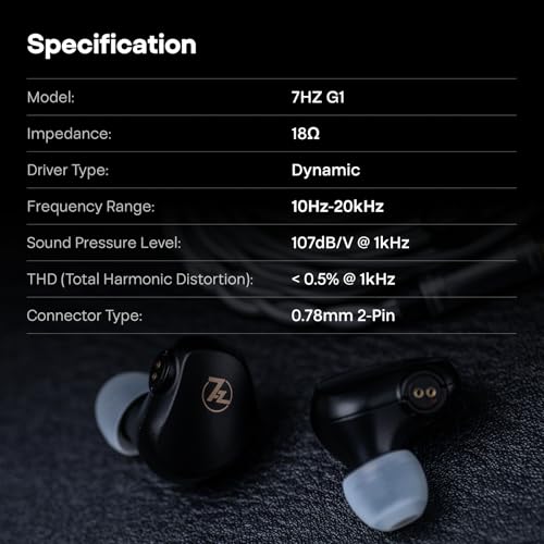 Linsoul 7HZ G1 In-Ear Monitor,Cuffie IEM con Diaframma Dinamico DLC da 10 mm,Auricolari da Gaming con Cavo Placcato Argento OFC Staccabile per Musicisti Audiofili (3.5mm Con Mic, Nero)