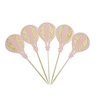 Pink With Glitter Gold Hot Air Balloon Cake Cupcake Toppers for Birthday Wedding or Ba-by Shower Picks Decor And Cupcake Party Pick of 12 by GOCROWN