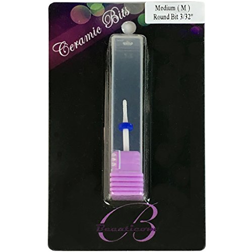 Beauticom Professional USA Ceramic White Round Bit Nail Drill (Grit: MEDIUM) 3/32" Shank Size