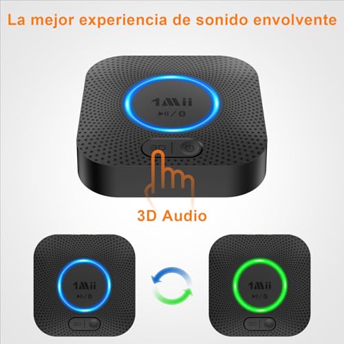 1Mii B06 Plus Receptor Bluetooth Audio, Adaptador de Inalámbrico Bluetooth 5.3, AUX de 3.5mm Jack y 2 RCA para Estéreo y Amplificador, 30m Largo Alcance, aptX HD, Sonido 3D Surround
