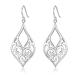 Highly Polished Sterling Silver Filigree Design Dangle Earrings