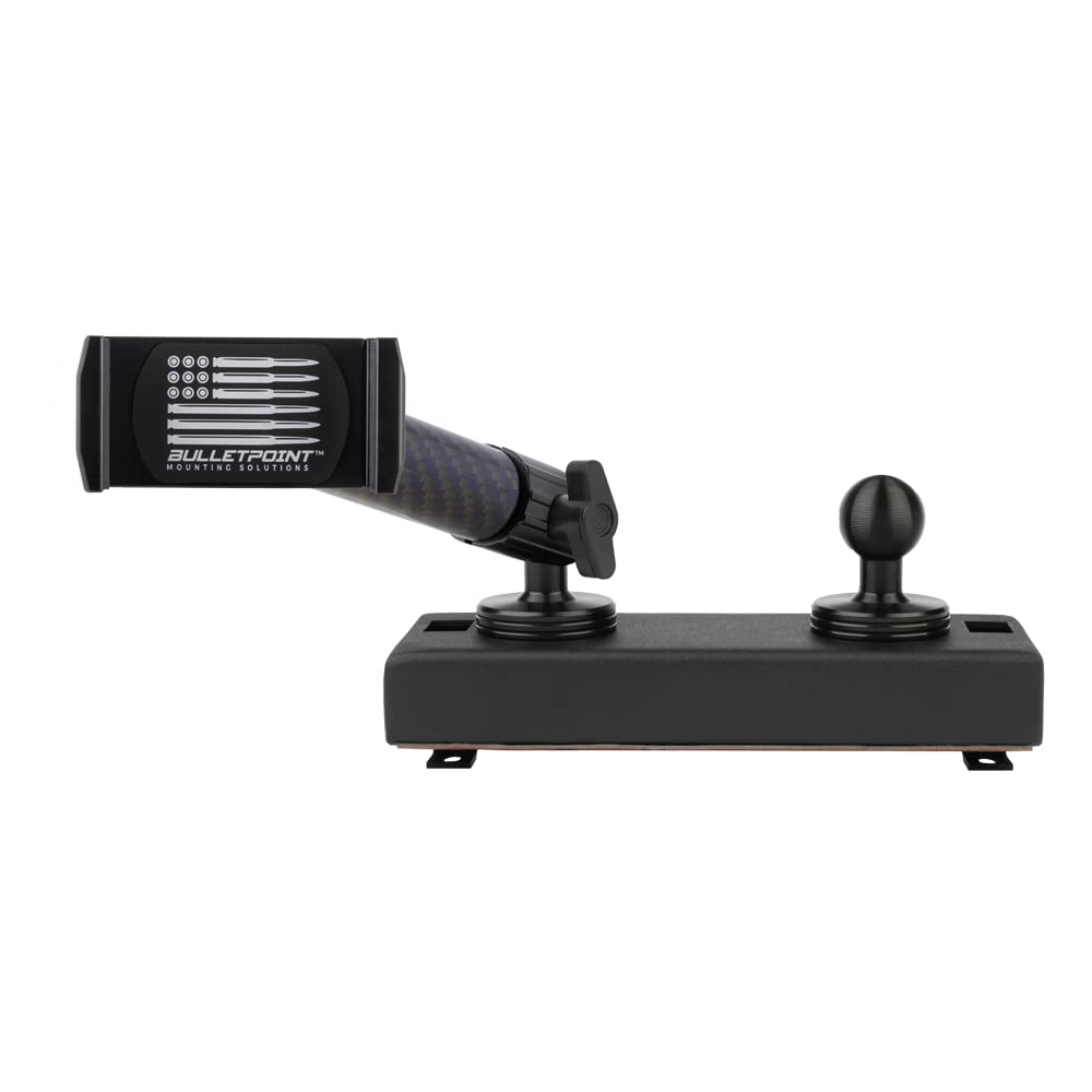 Bulletpoint Dash Mount Cell Phone Holder RAM Truck Compatible (2019+ 1500, 2500, 3500 and TRX) with 20mm Ball Mount - Compatible with iPhone and Android Smartphones (Dual Ball with 1 Phone Holder)