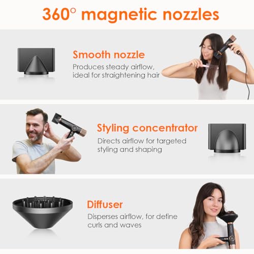 Faszin Hair Dryer, Lightweight Hairdryer with 110,000 RPM High Speed Motor for Fast Drying, 200 Million Ionic Hairdryers for Women & Men, Low Noise Hair Dryers, with 3 Magnetic Nozzle