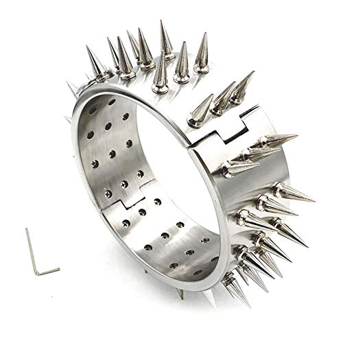 BDSM Neck Collar with Thorn Heavy Stainless Steel 3 Row Rivet Detachable Choker, Fetish Bondage Restraints Sex Toys, Erotic Collar for Couples,Female