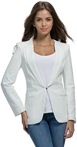 SiYuan Womens Stylish Blazer One Button Elegant Work Jacket White US6/Asian XL 1002
