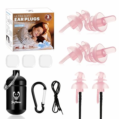 Softvox Sleep Ear Plugs for Side Sleepers [3 Pairs], 100x Reusable Soft